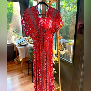 Vintage boho red and paisley dress size medium/large